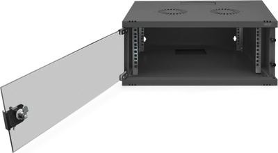 Kabinë rrjeti murale Digitus DN-38011, 4U, derë xhami, e zezë