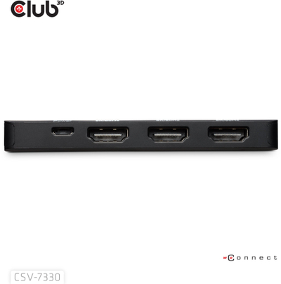 Adapter video Club 3D CSV-7300, DisplayPort në 3x HDMI, deri 8K, i zi