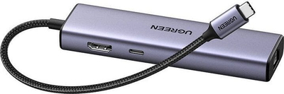 HUB USB UGREEN CM512, 3x USB A 3.0, HDMI 4K, RJ 45, USB C PD 100W, gri