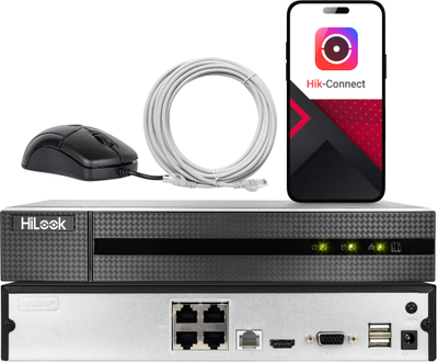 Мрежен регистратор Hikvision HiLook NVR-104MH-D/4P, 4 канали, 4MP, 4x PoE, црн