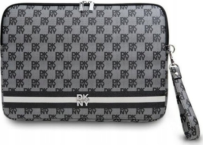 Чанта за лаптоп DKNY PU кожа со шара шаховска табла и пруги, 13-14", црна