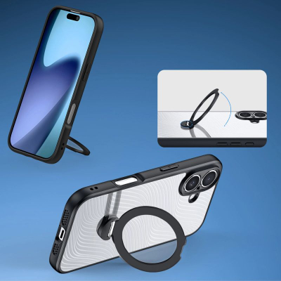 Kopertinë mbrojtëse Dux Ducis Aimo Mag për iPhone 17, unazë magnetike, pozicion qëndrimi, e zezë