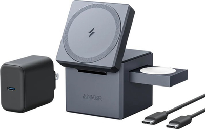 Karikues wireless Anker Y1811G11 Cube MagSafe, 3 në 1, USB-C, gri e errët
