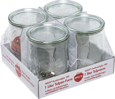 Set kavanozash Weck Tulip Cylindrical Rim, 1L, set me 4 copë, transparent