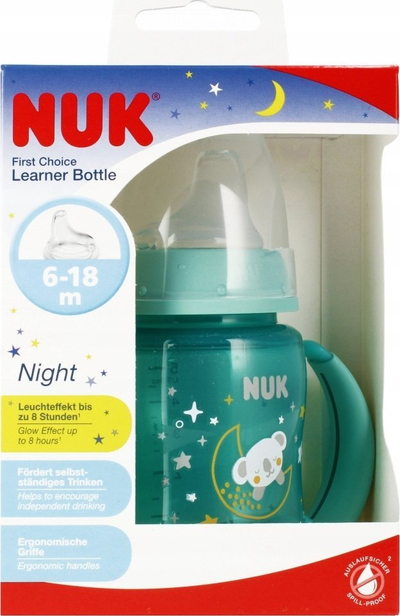 Biberon trajnues NUK First Choice Night, 150ml, 6–18m, jeshil