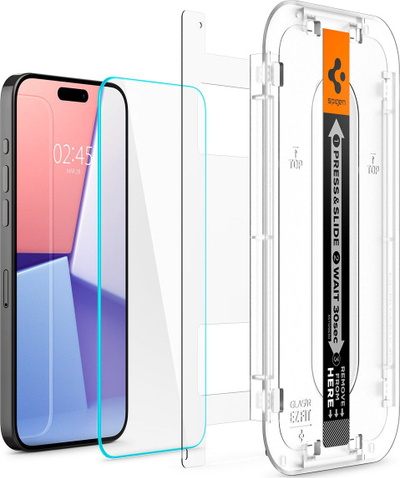 Mbrotës ekrani Spigen Glass tR EZ Fit, 2 copë, për iPhone 15 Pro Max, transparent