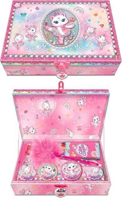 Set kreativ Pulio Cat Ballerina, ditar me dry, stilolaps dhe ngjitësa, rozë