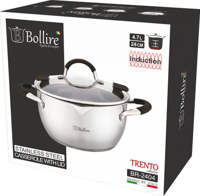 Tenxhere çeliku Bollire Trento BR-2401, 24 cm, 4.7 l, ngjyrë argjendi