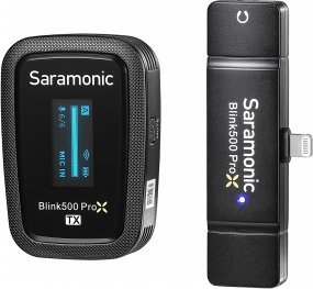 Sistem mikrofoni pa tela Saramonic Blink500 Pro XB3 2023, për iPhone me Lightning, me kuti karikimi, i zi