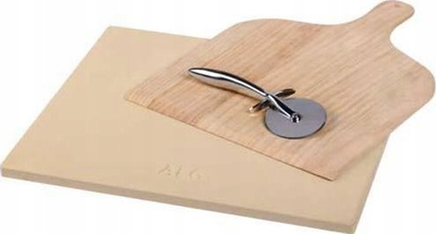 Set pizzash AEG Pizza Stone Kit, gur pjekjeje, lopatë druri, prerës metalik