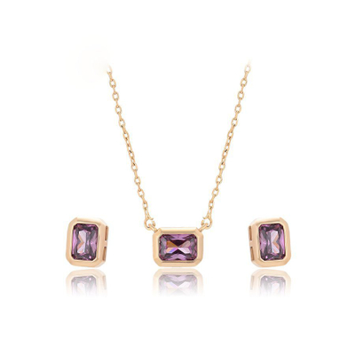 Set qafore dhe vathë elegant me gurë vjollcë, të praruar në arë 18k