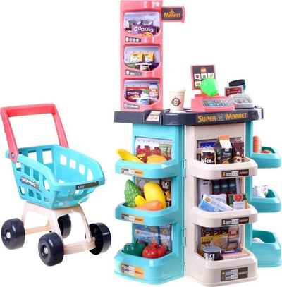 Set lodër supermarket Jokomisiada ZA3174, me karrocë pazari, 47 pjesë, shumëngjyrësh
