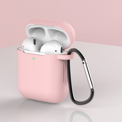 Këse mbrojtëse Hurtel Case D për AirPods 1/2, silikon, me karabiner, rozë