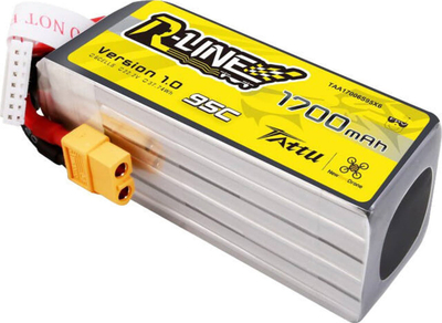 Bateri LiPo Tattu R-Line, 22.2V 1700mAh 6S 95C, XT60, e verdhë