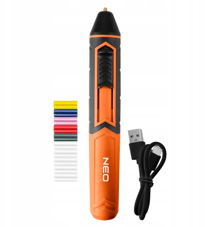 Stilolaps ngjitës me ngjitës të nxehtë NEO Tools 17-085, pa kabllo, bateri 2000 mAh, portokalli e zezë