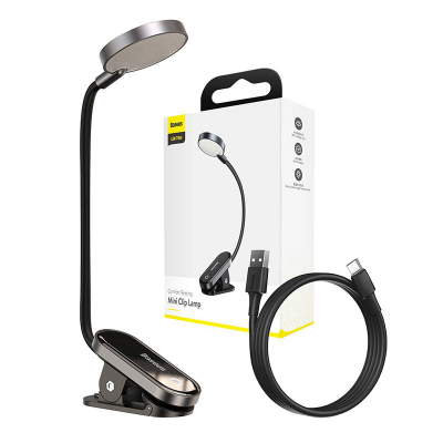 Lampë tavoline Baseus Mini Clip, LED, me bateri, gri