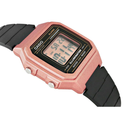 Orë digjitale Casio W-217HM-5A, unisex, 50m që i rri uji, rozë me të zezë