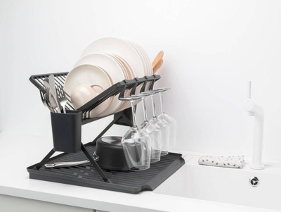 Tharëse enësh e palosshme Brabantia Folding Dish Rack Large, plastike, gri e errët
