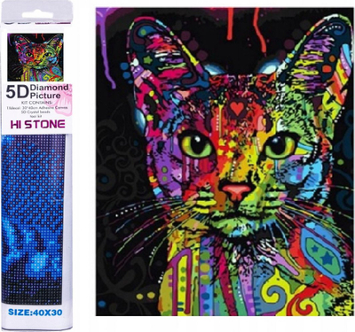 Set mozaiku me diamant Norimpex Colorful Cat, 5D, 40x30cm, shumëngjyrësh