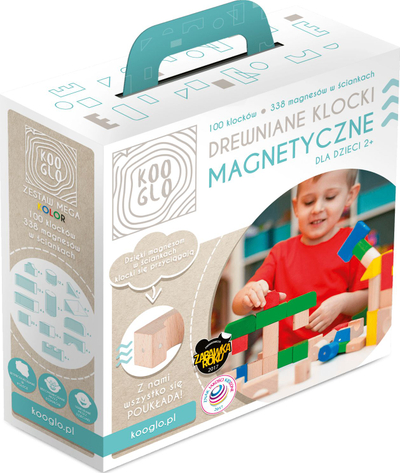 Blloqe magnetike druri Kooglo Wooden Magnetic Blocks Color 100, 100 copë, shumëngjyrëshe