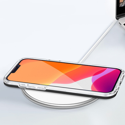 Këllëf telefoni 3n1 për iPhone 14, transparent, me kornizë të kuqe