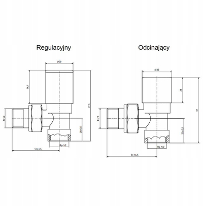 Set valvulash radiatorësh Tully, këndore, R 1/2", i zi