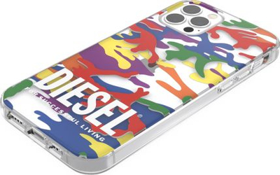 Mbrojtëse telefoni Diesel Clear Case Pride Camo AOP, për iPhone 12 12 Pro, e tejdukshme, me shumë ngjyra