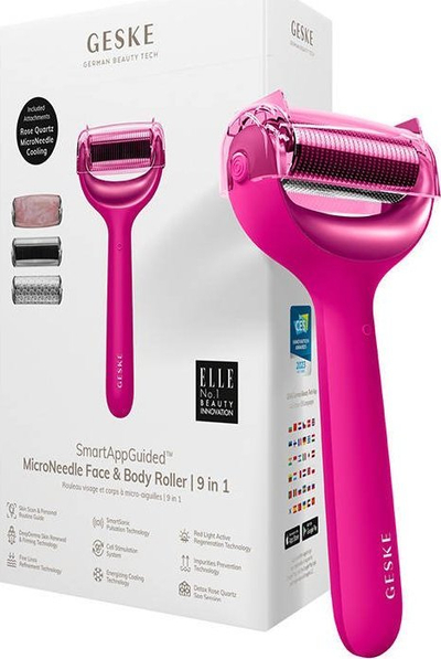 Derma roller Geske 9 në 1, për fytyrë dhe trup, me aplikacion, magenta