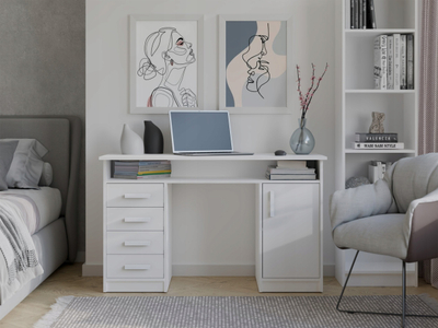 Tavolinë pune Topeshop ADA Desk, 125 cm, 4 sirtarë me dollap me rafte, e bardhë