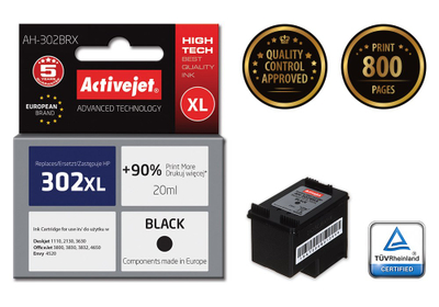 Ngjyrë për printer Activejet AH-302BRX (zëvendësim për HP 302XL F6U68AE), 20 ml, e zezë