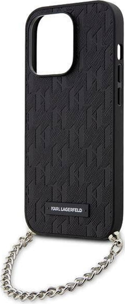Kllëf telefoni Karl Lagerfeld Saffiano Monogram me zinxhir, për iPhone 14 Pro Max, i zi