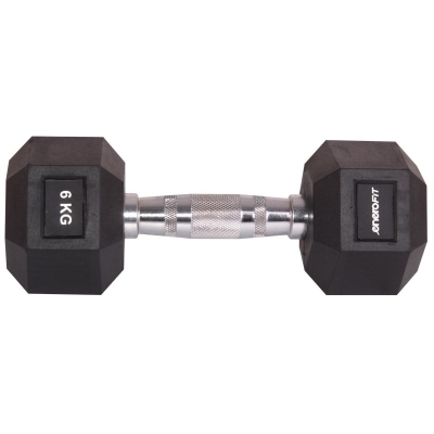 Hantel Eb Fit Rubber Coated, 6 kg, gjashtëkëndore, e zezë