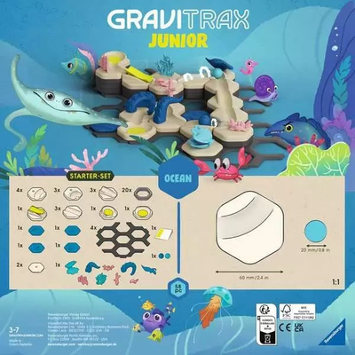 Set ndërtimi Gravitrax Junior Ocean Starter Set Ravensburger, pista topthash, temë oqeani, shumëngjyrësh