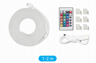 ЛЕД неонска лента Vention, 2m, USB 5V, далечински управувач, IP65, многуобоен