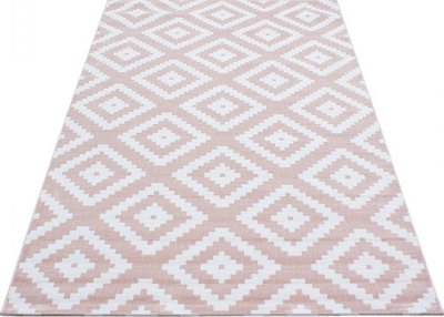 Tapet Ayyildiz Carpets Plus 8005, katror me cepa, me figura gjeometrike, rozë pastel