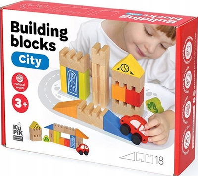 Lodër druri me blloqe Wooden Blocks City, 18 elemente, shumëngjyrëshe