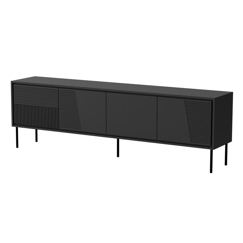 Komodë TV Cama Meble Abi 4D, 200x38x62 cm, panel druri, e zezë matt