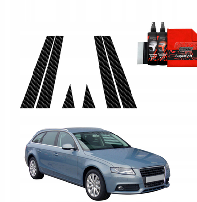 Заштитна карбонска фолија GRIZZ BodyShield за столбови B и C за Audi A4 B8 Avant 2007‑2011, сет 6‑во‑1, црна