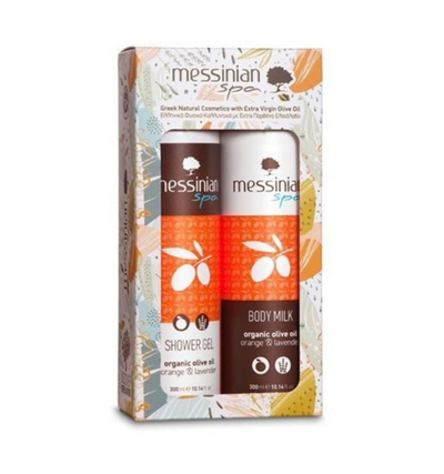 Set Messinian Spa Orange & lavender, Xhel dushi portokalli & livando 300 ml + Losion trupi portokalli & livando 300 ml