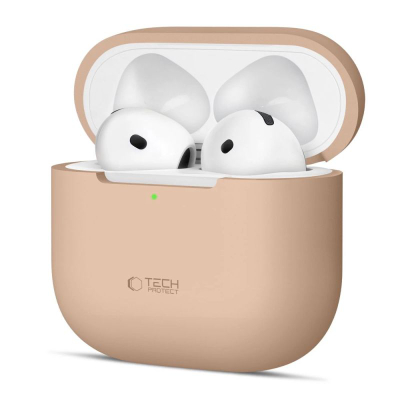 Силиконско куќиште Tech-Protect за Apple AirPods 4, заштитно, кафе латте