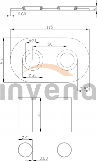 Set rozetash Invena Duplex, ovale dyshe, çelik inox, të zeza