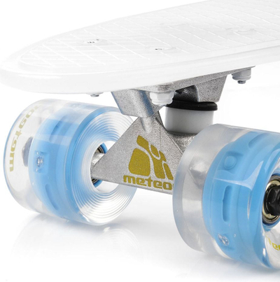 Skateboard Meteor LED Jr 23897, rrota me drita, plastik, i bardhë