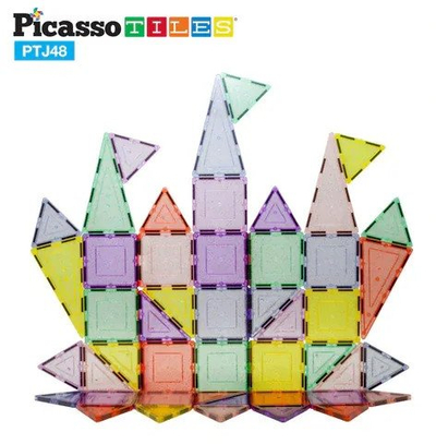 Сет за магнетно градење PicassoTiles, 48 парчиња, повеќебојни пастелни плочки