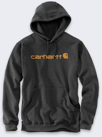 Дуксер со капуљача Carhartt Signature Logo, широк крој loose fit, големина L, темно сива