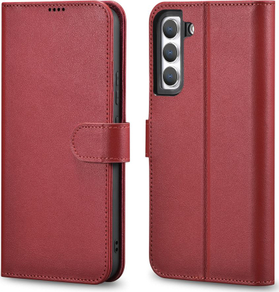 Mbulesë portofol iCarer Haitang, për Samsung Galaxy S22 Plus, lëkurë, e kuqe