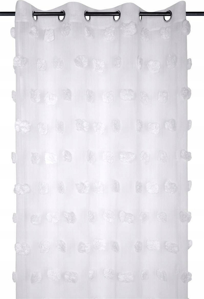 Perde me pompoma White Embroidered Voile, 140x260 cm, poliester, e bardhë