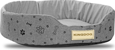 Shtrat oval për qen Kingdog Codura, 60x50cm, gri me figura të zeza