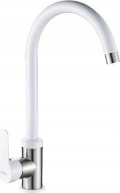 Rubinet kuzhine Invena Iron, çelik inox 304, grykë e lartë që rrotullohet, i bardhë