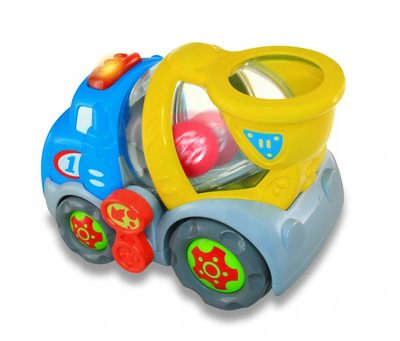 Lodër kamion ndërtimi Hap-P-Kid Little Learner Happy Kid Ball Tumblin Mixer, me toptha shumëngjyrësh, me drita dhe tinguj