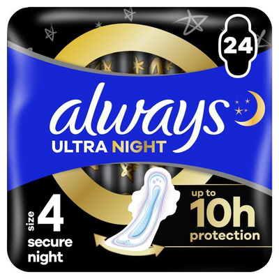 Peceta higjienike Always Ultra Secure Night 4, për natë, 24 copë, blu